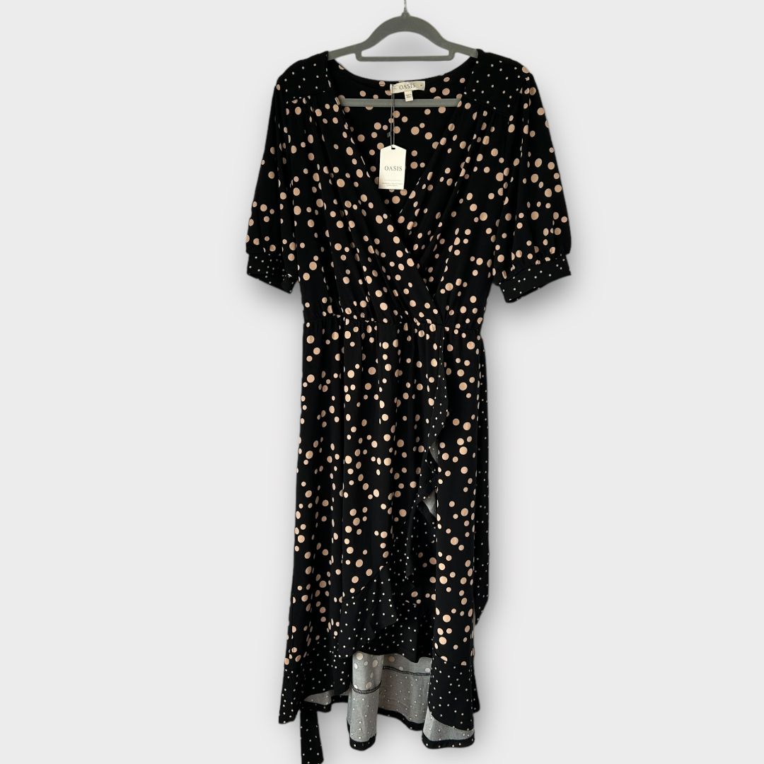 Oasis Polka Dot Midi Wrap Dress - M