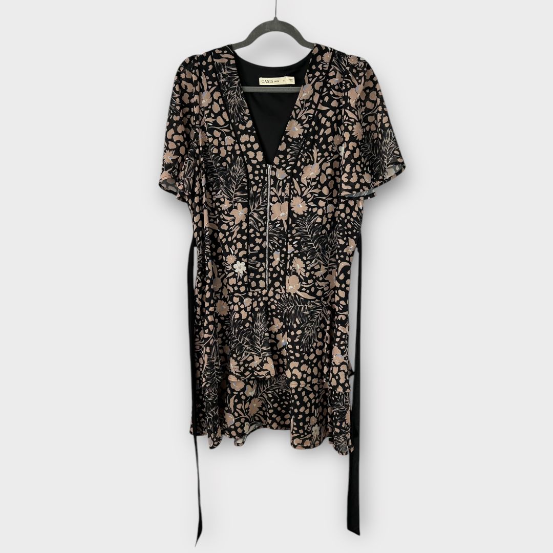 Oasis Animal Floral Zip Front Skater Dress - 14 (Petite)
