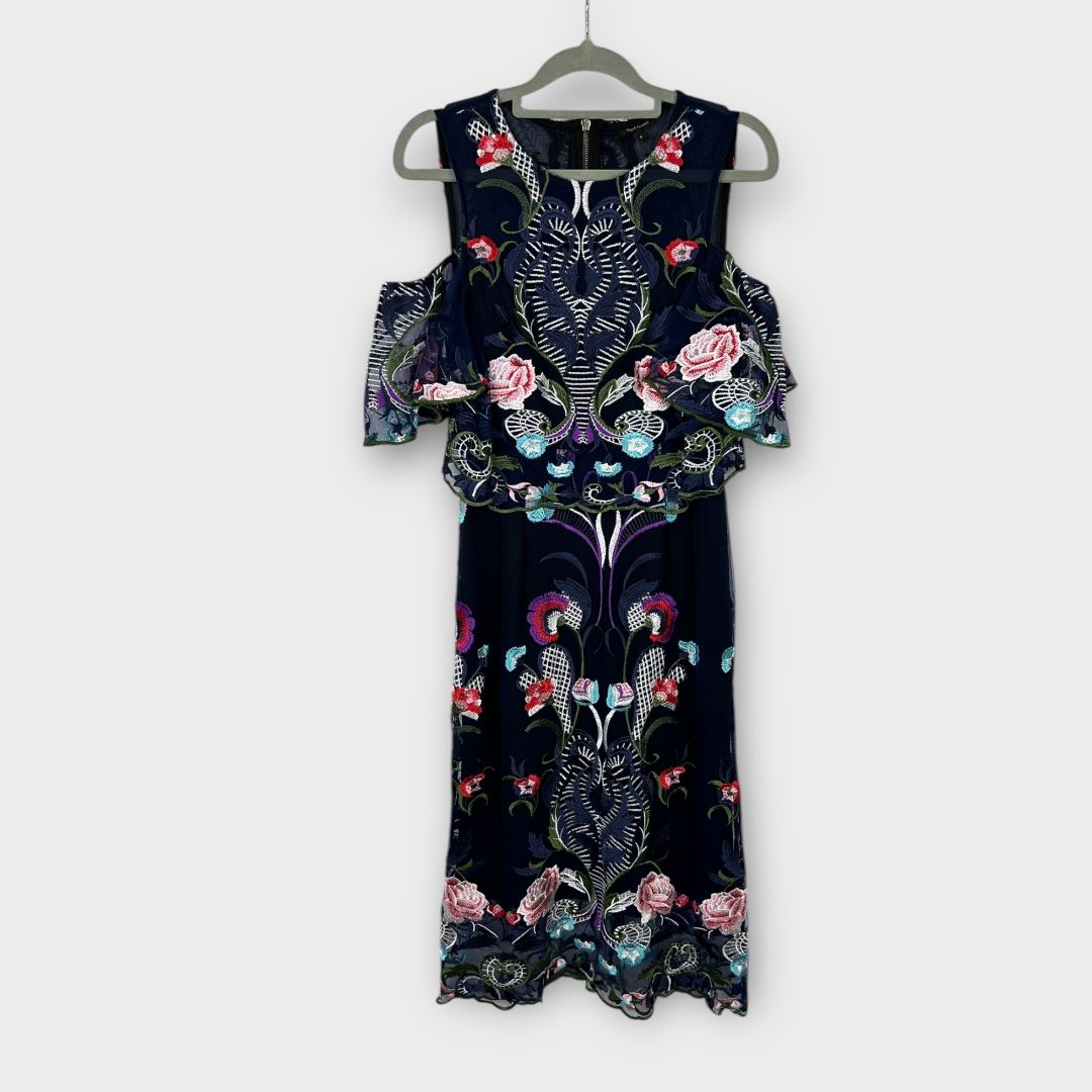 River Island Floral Embroidered Cold Shoulder Dress - 6