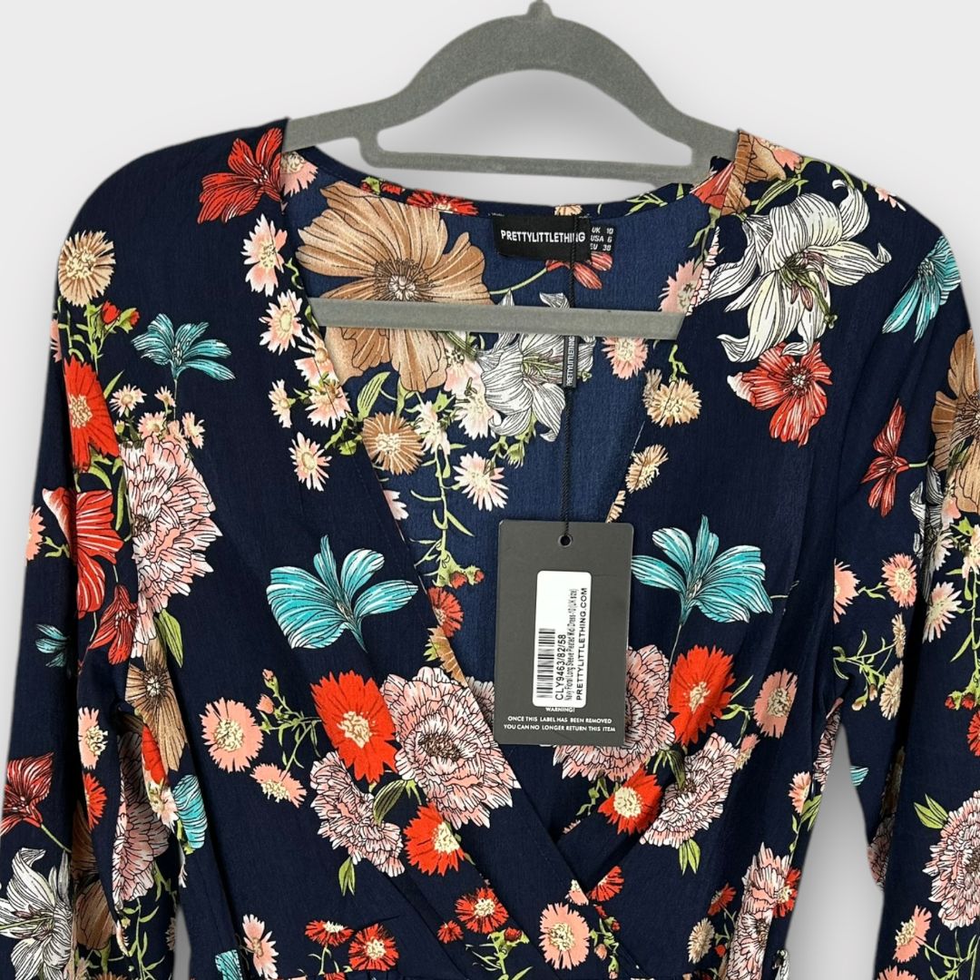 Pretty Little Thing Pleated Floral Midi Dress - 10