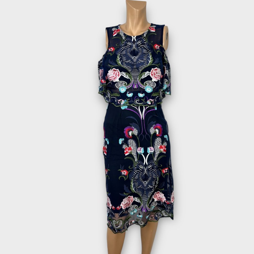 River Island Floral Embroidered Cold Shoulder Dress - 6