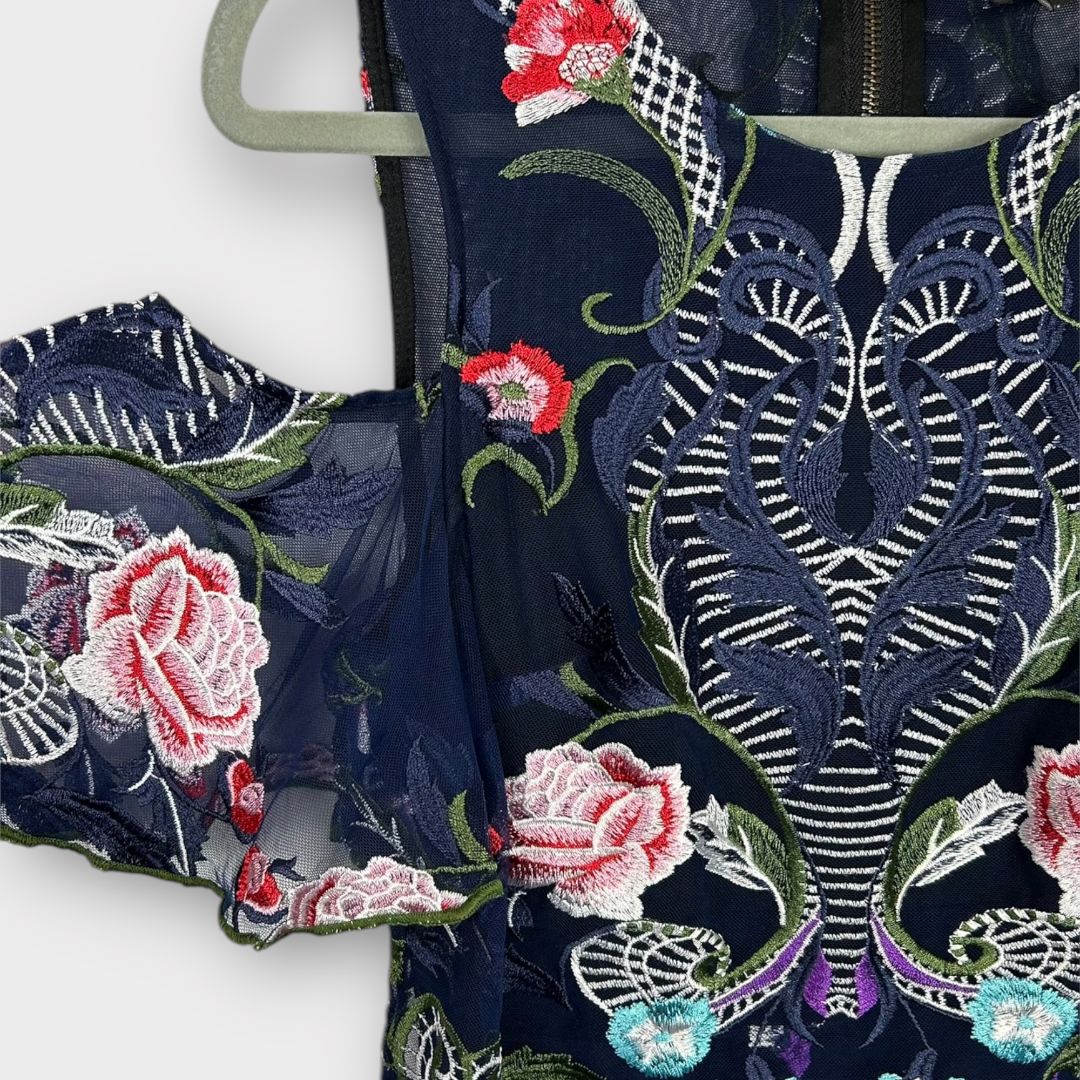River Island Floral Embroidered Cold Shoulder Dress - 6