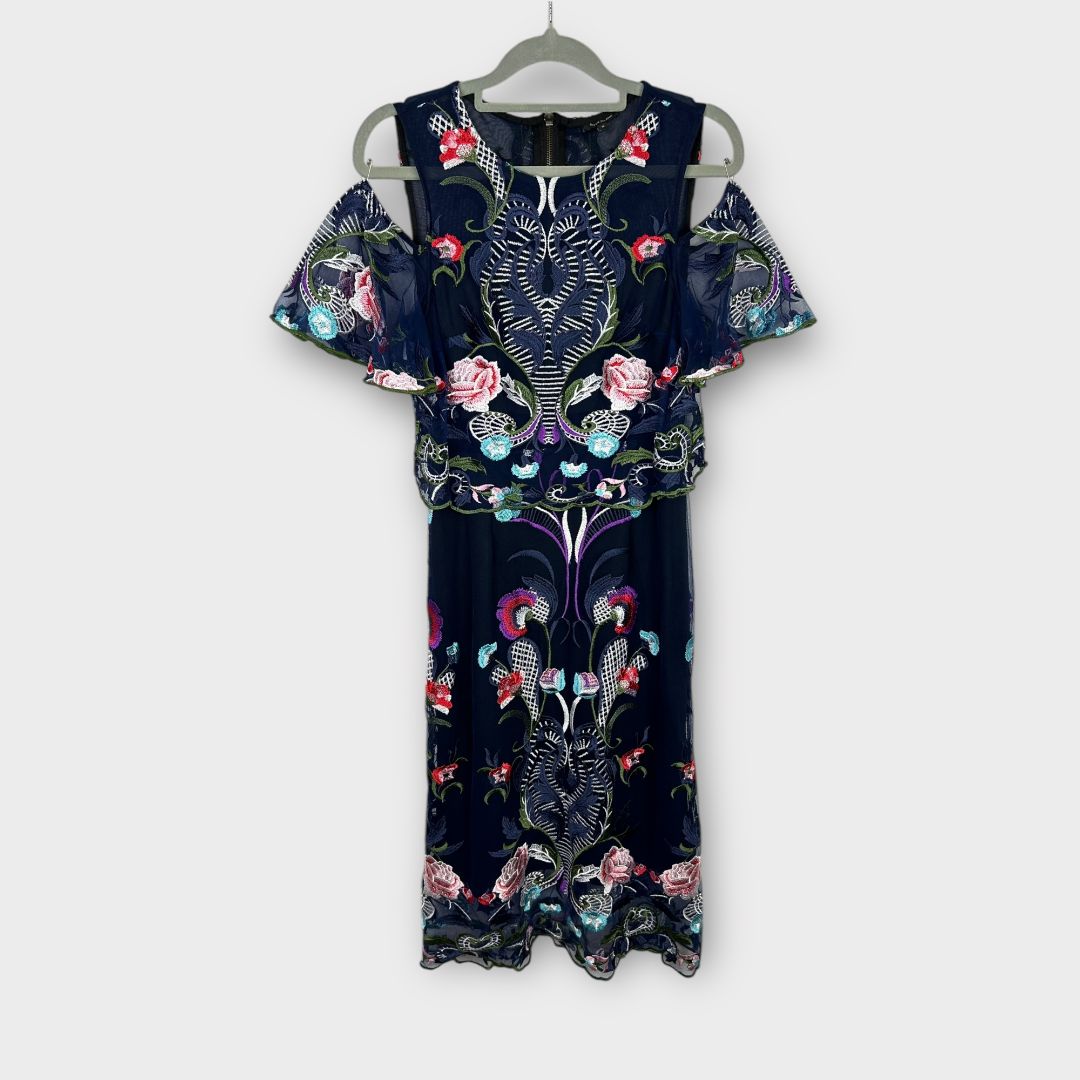 River Island Floral Embroidered Cold Shoulder Dress - 6