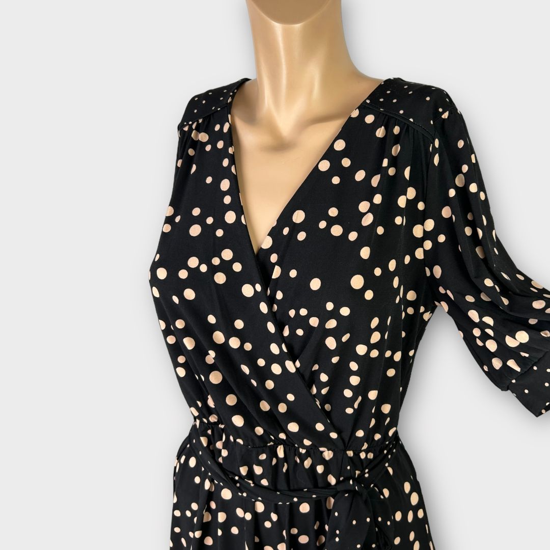 Oasis Polka Dot Midi Wrap Dress - M