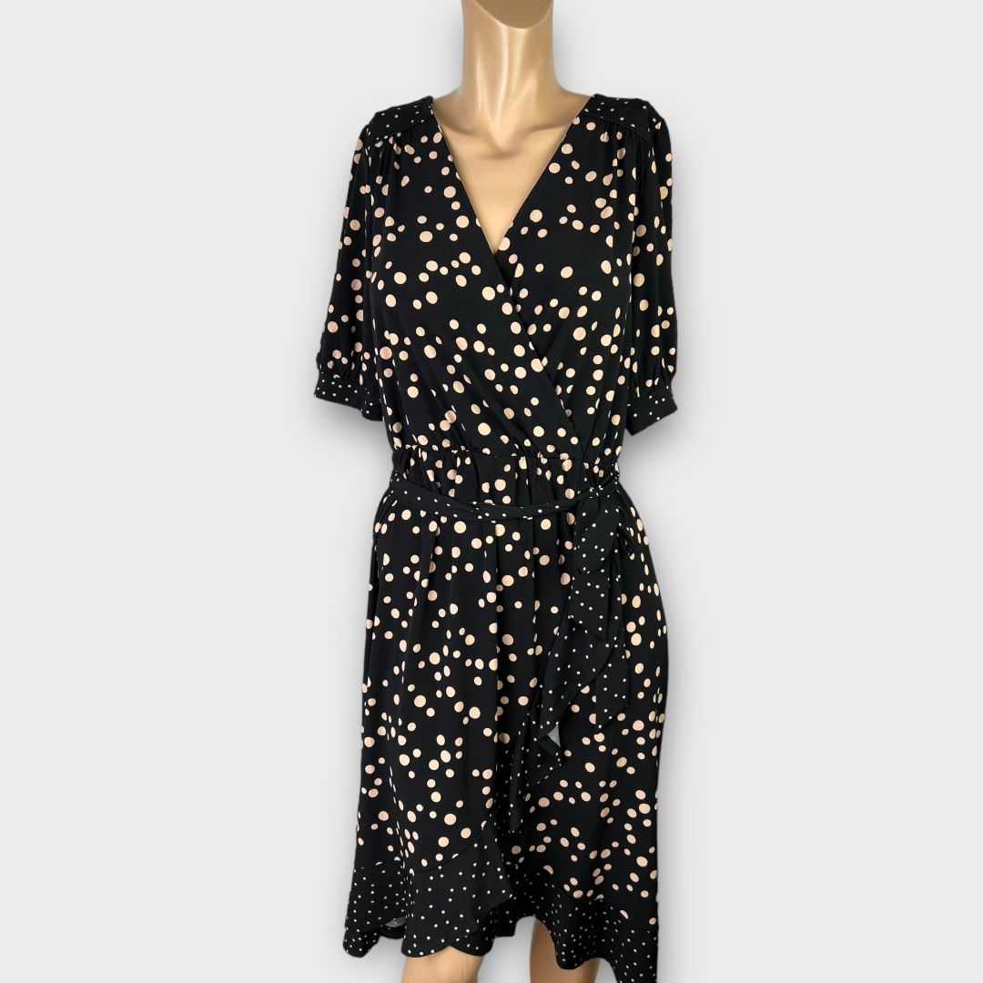 Oasis Polka Dot Midi Wrap Dress - M
