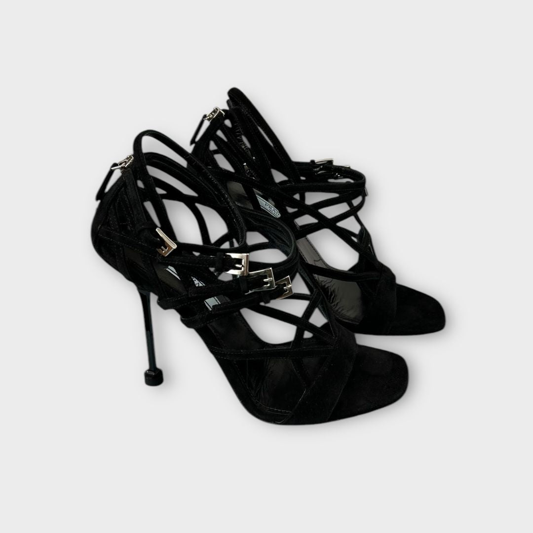 Prada Suede Strappy Heeled Sandals - 5/38