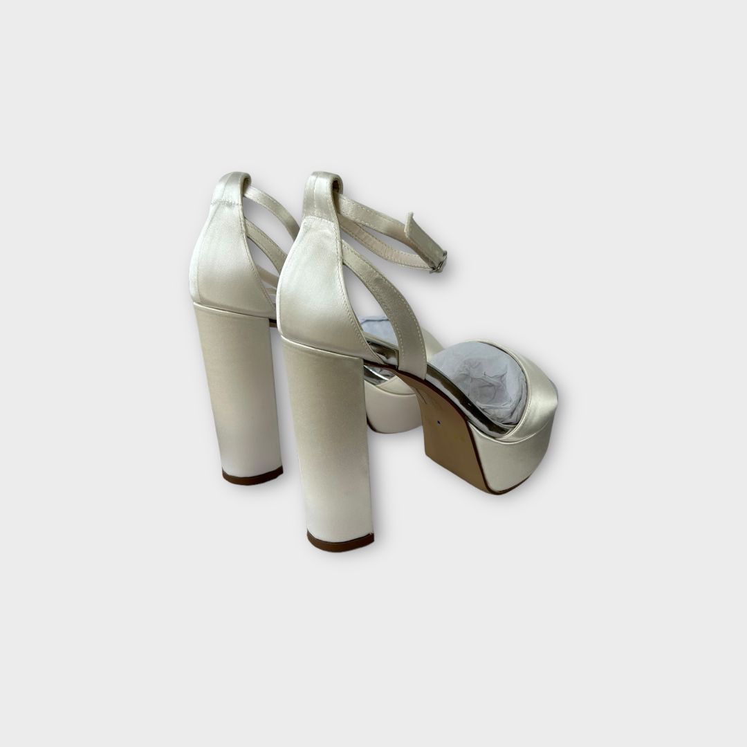 Rainbow Club Gracie Dyeable Ivory Satin High Block Heel Chunky Platform Sandals - 3.5/36.5