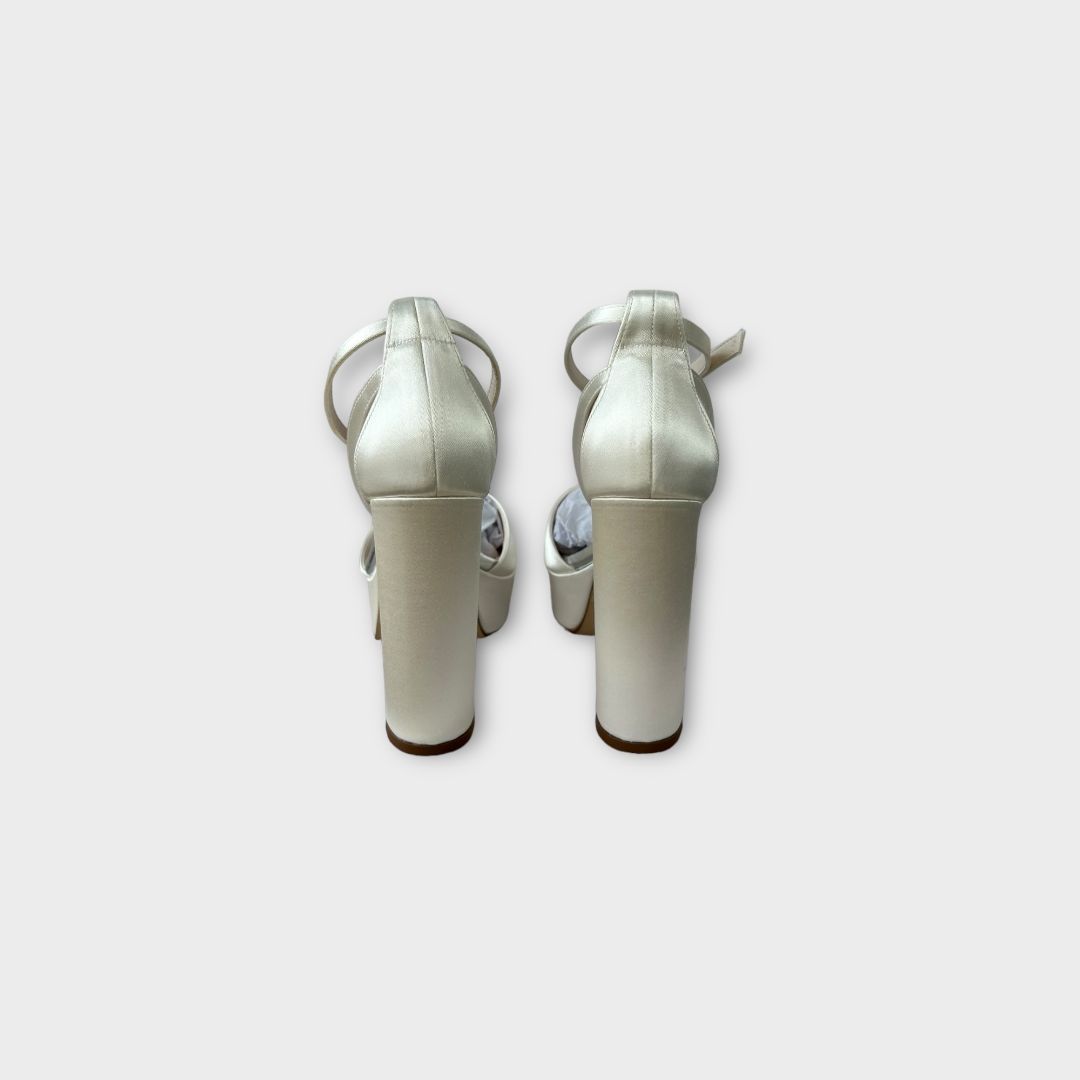 Rainbow Club Gracie Dyeable Ivory Satin High Block Heel Chunky Platform Sandals - 3.5/36.5