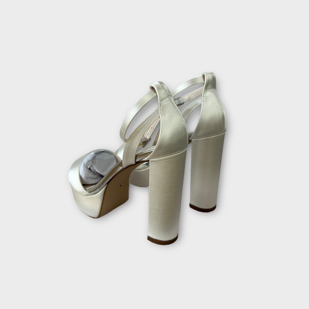 Rainbow Club Gracie Dyeable Ivory Satin High Block Heel Chunky Platform Sandals - 3.5/36.5