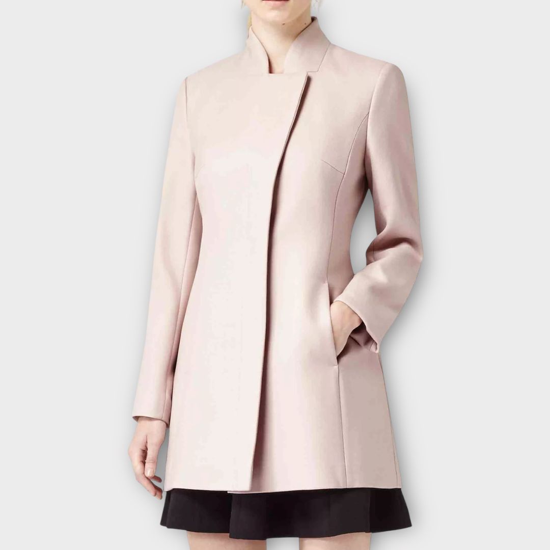 Mandarin collar wool coat deals