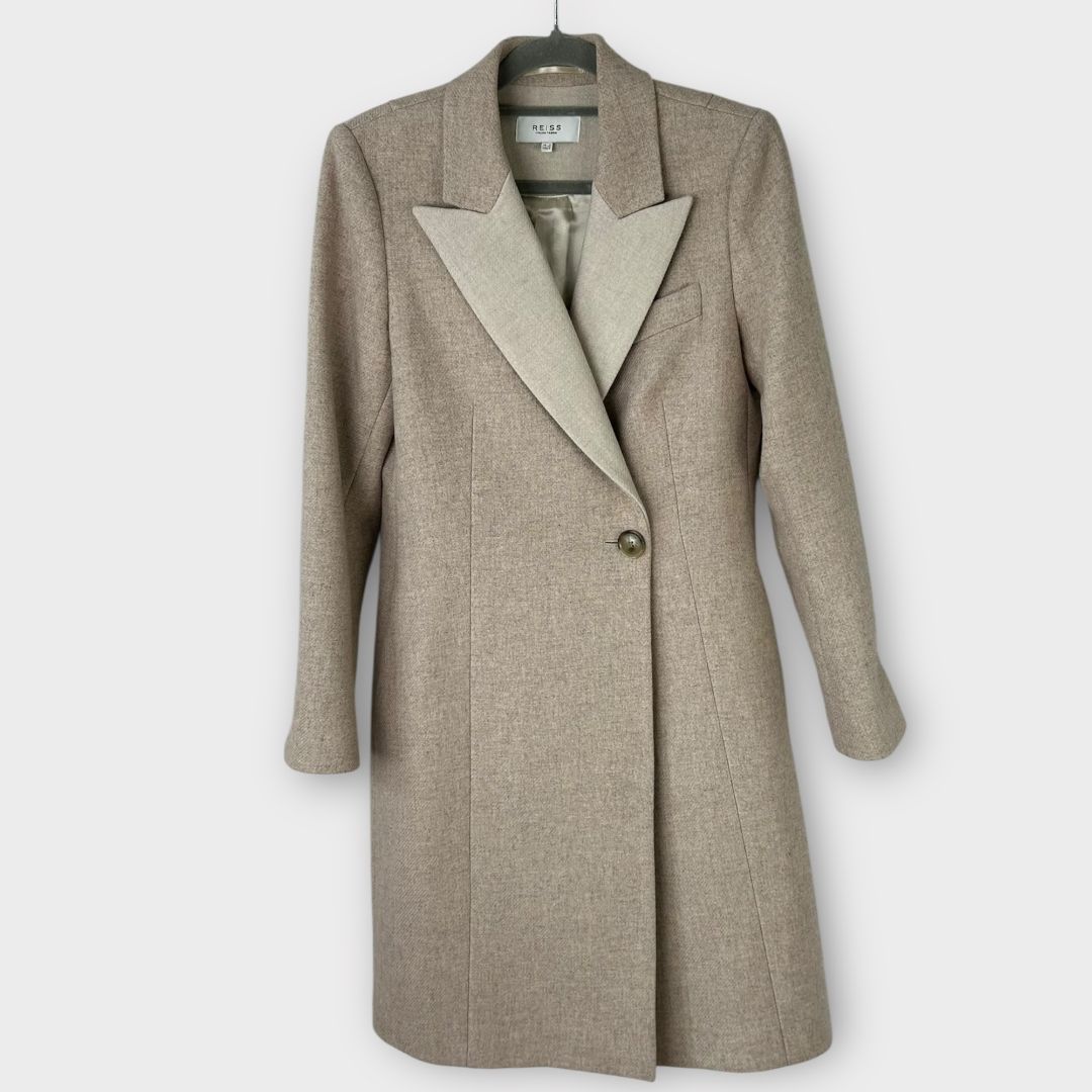 Reiss Mandie Wool Blend Contrast Collar Overcoat - 8