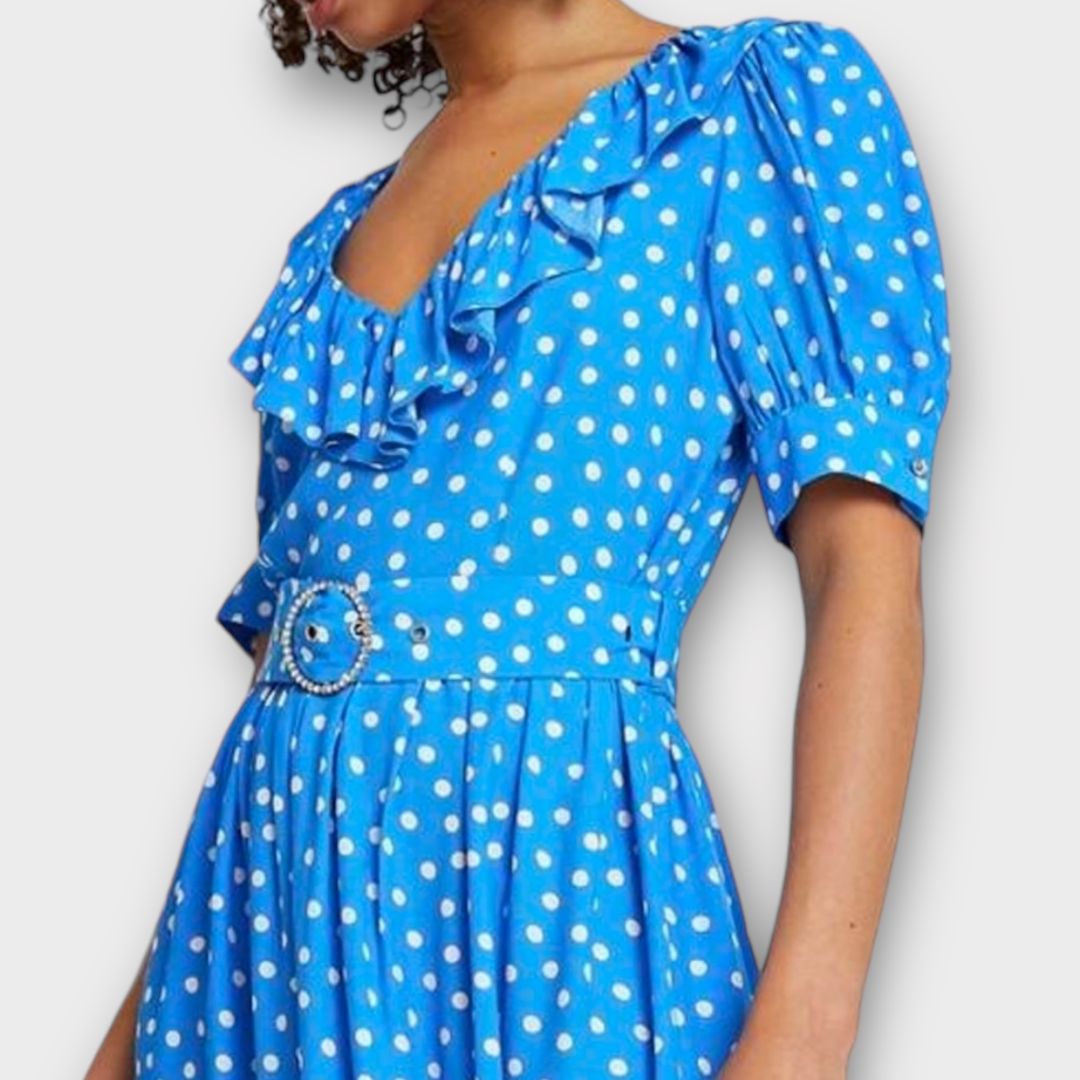 River Island Belted Spot Print Frill Hem Midi Dress - 6