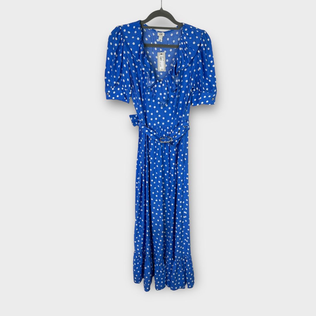 River Island Belted Spot Print Frill Hem Midi Dress - 6