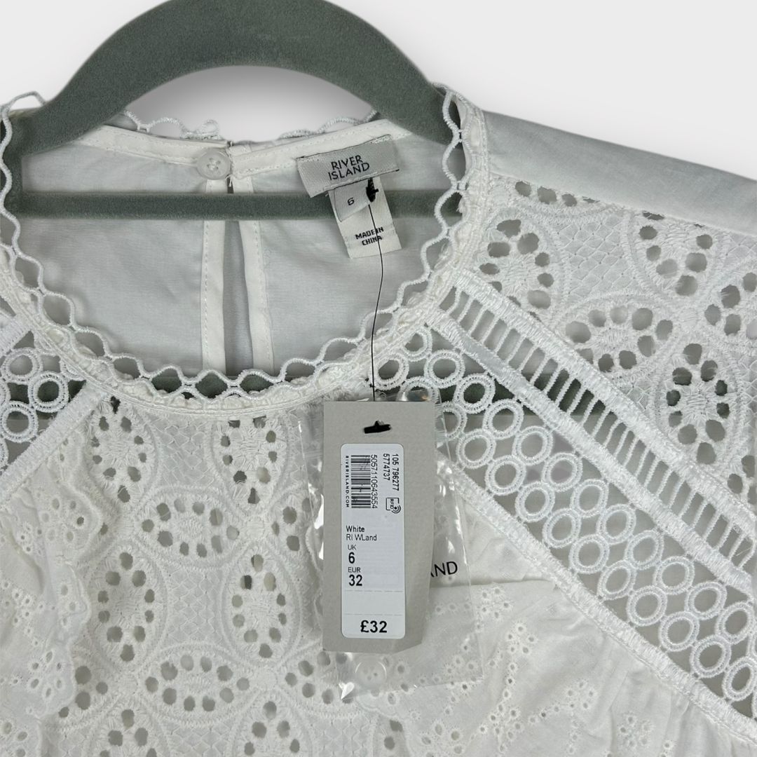 River Island Broderie Frill Cotton Top - 6