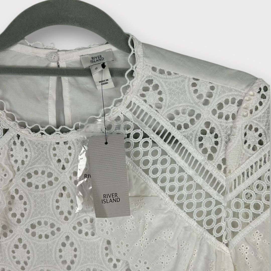 River Island Broderie Frill Cotton Top - 6