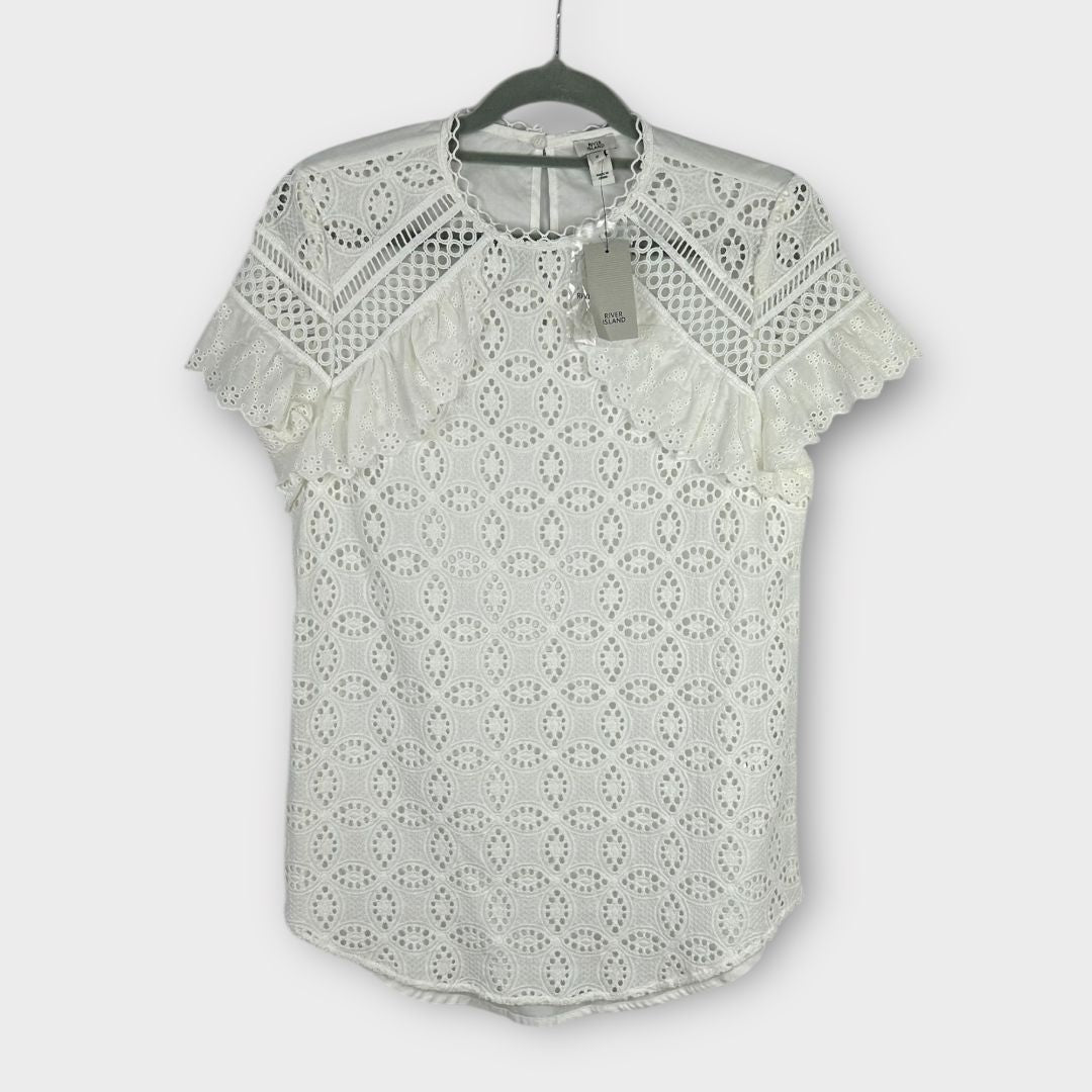 River Island Broderie Frill Cotton Top - 6