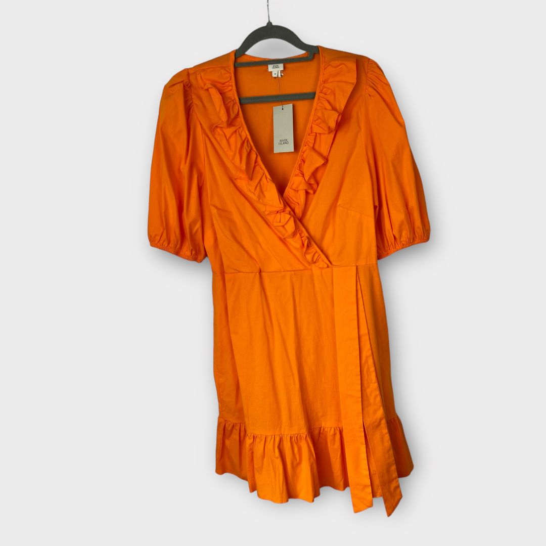 River Island Frill Wrap Cotton Mini Dress - 14