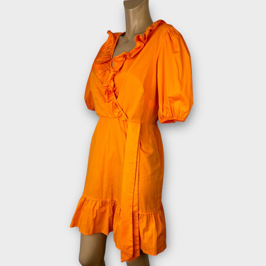 River Island Frill Wrap Cotton Mini Dress - 14