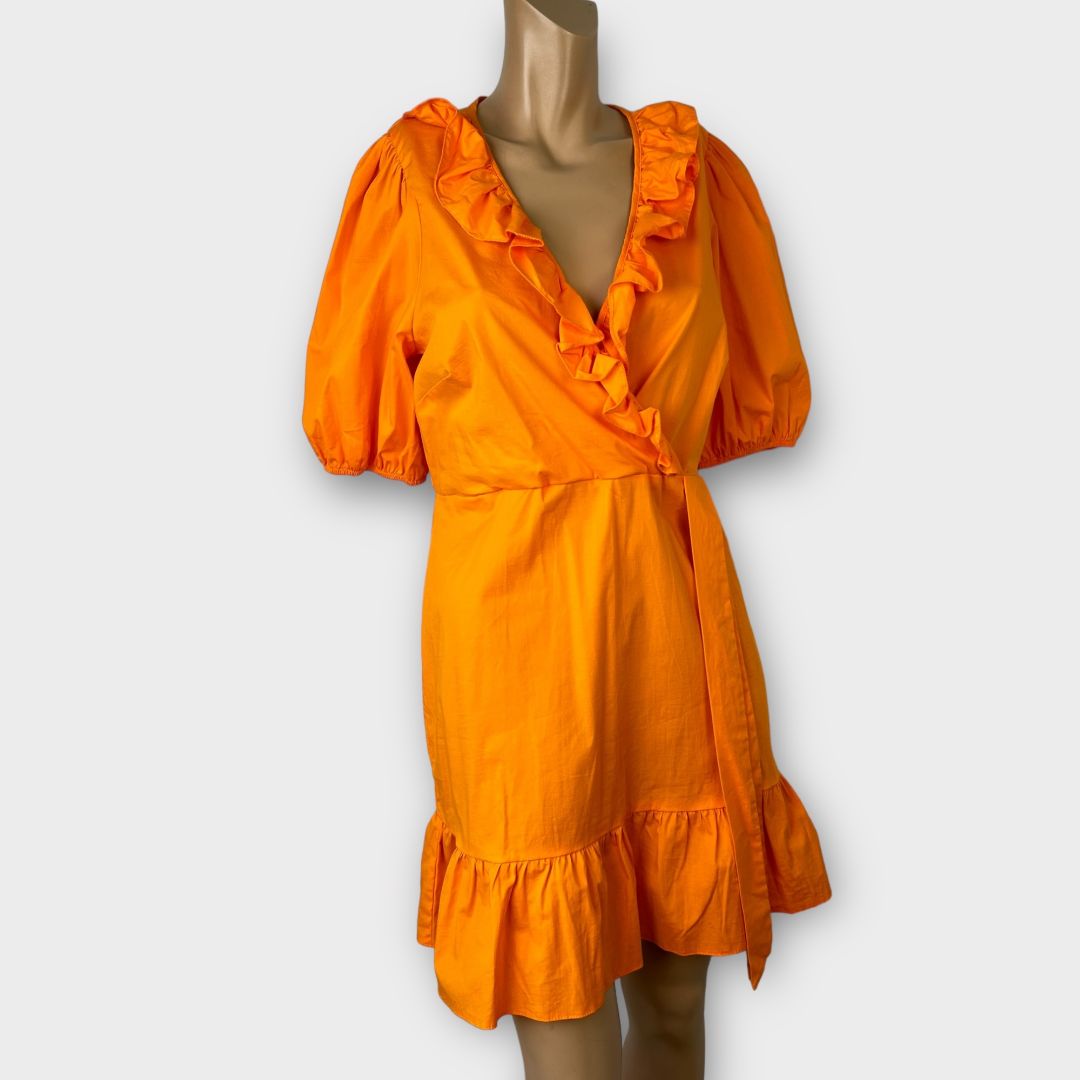 River Island Frill Wrap Cotton Mini Dress - 14