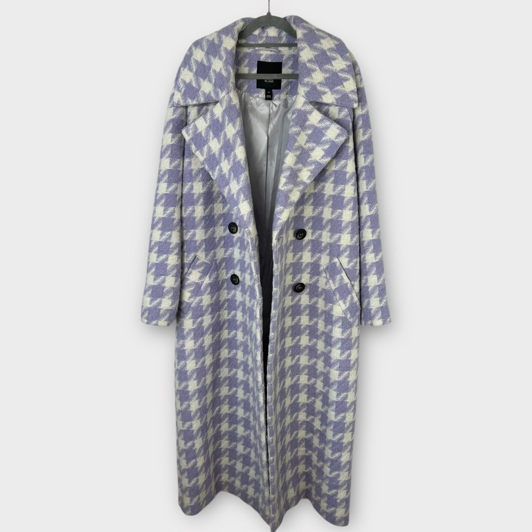 River Island Houndstooth Check Long Coat - 14/16