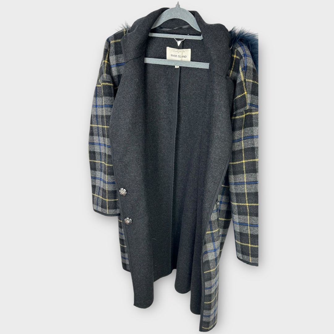 River Island Wool Blend Check Coat - 8