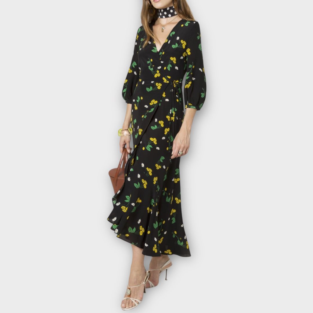 Rixo Floral Silk Wrap Dress - S