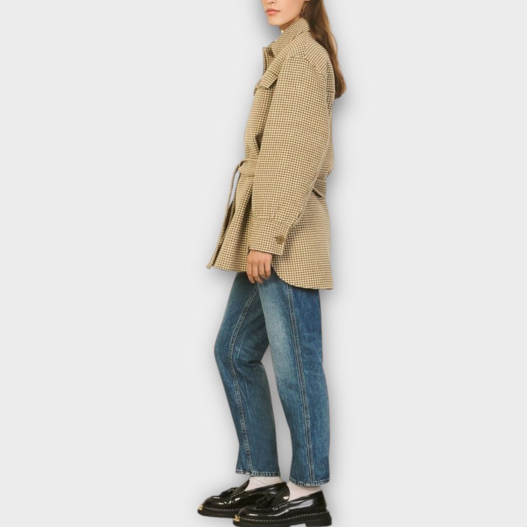 Sandro Wool Overshirt Houndstooth Coat - 12/14