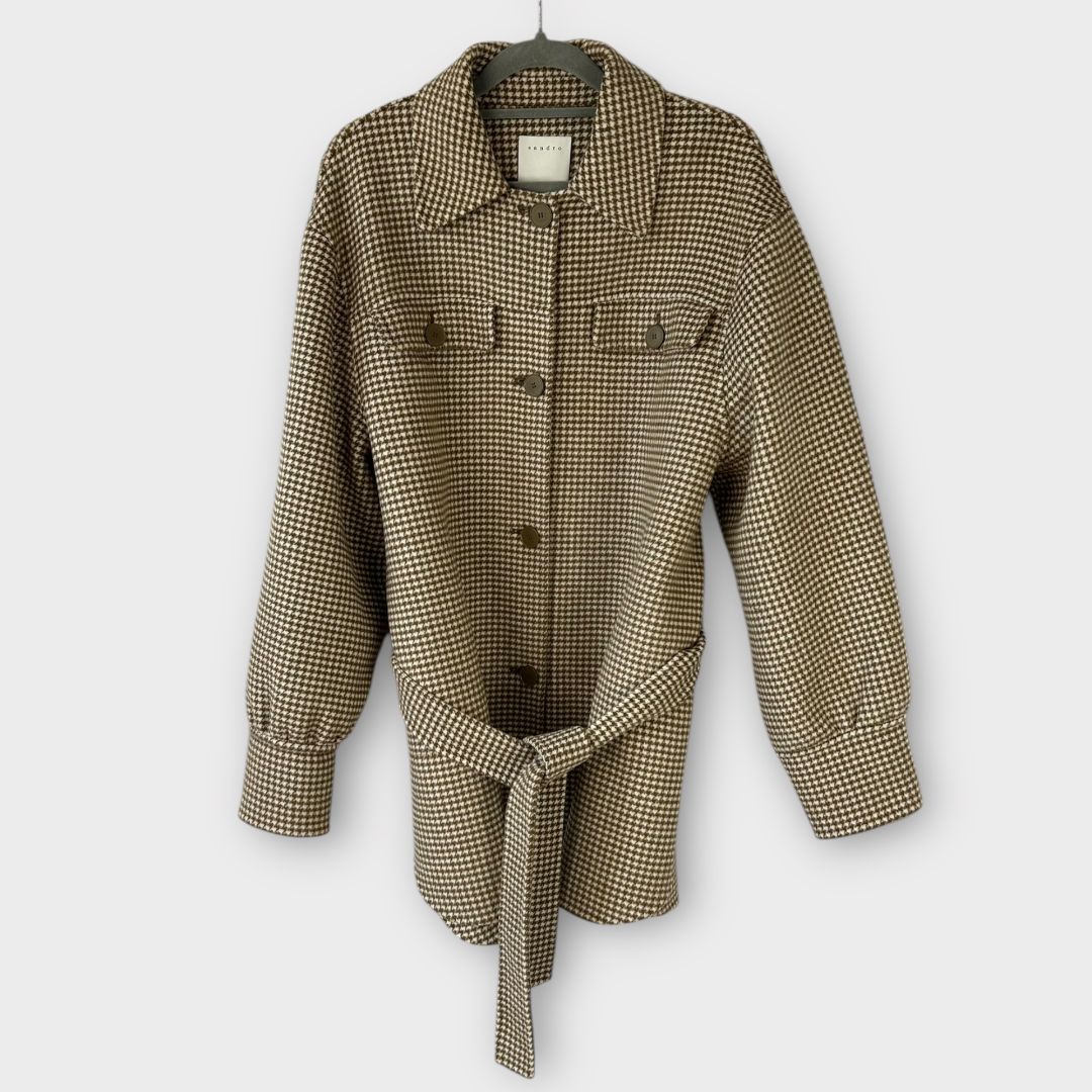 Sandro Wool Overshirt Houndstooth Coat - 12/14