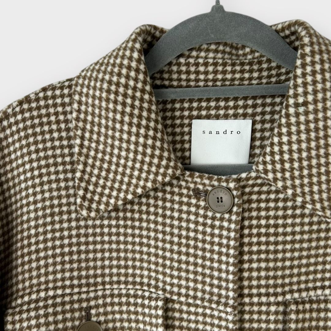 Sandro Wool Overshirt Houndstooth Coat - 12/14