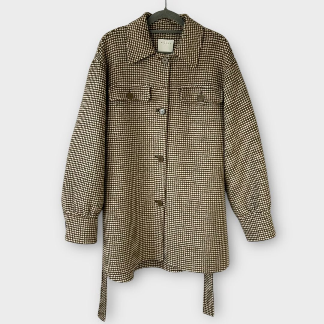 Sandro Wool Overshirt Houndstooth Coat - 12/14