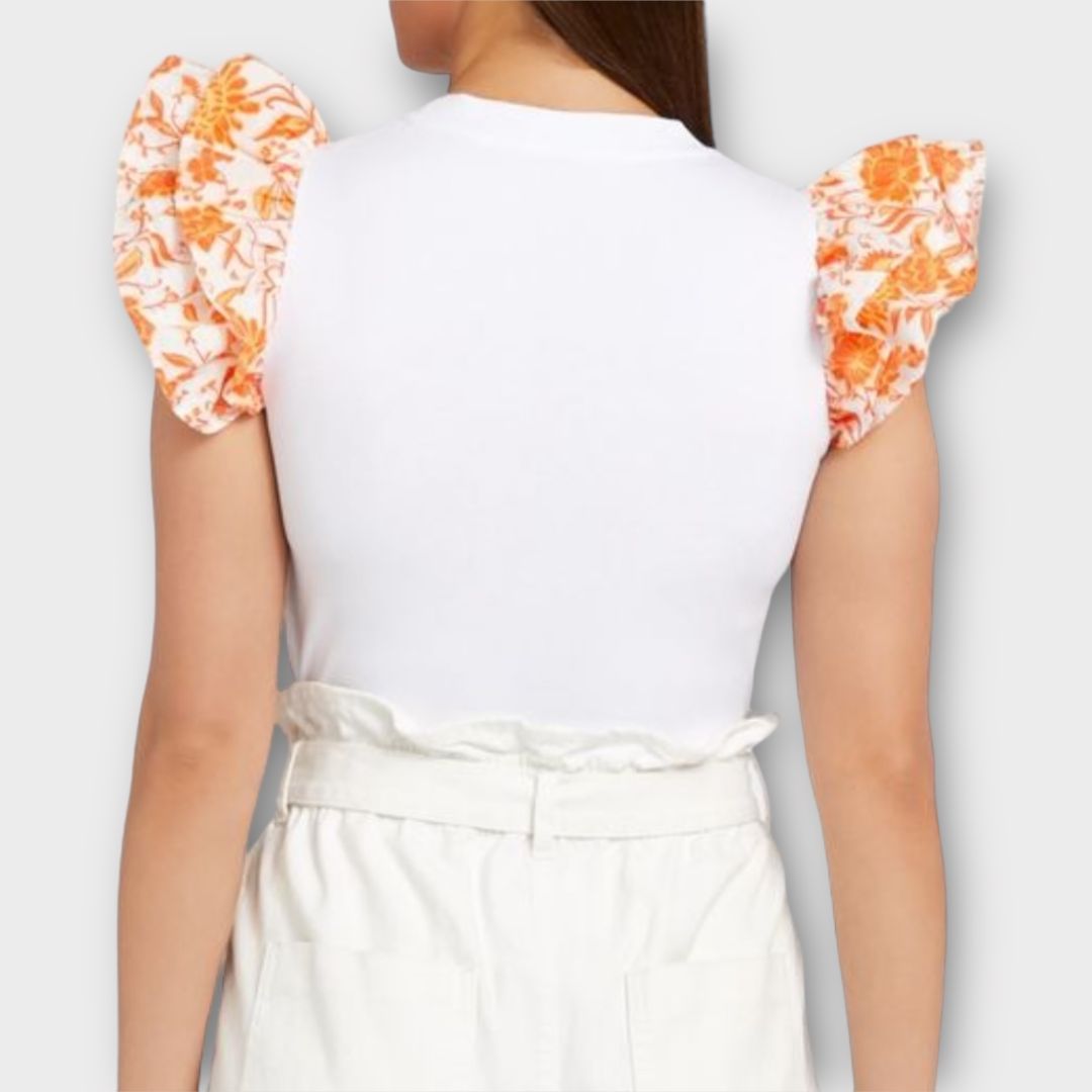 Savida Print Sleeve V Neck Tee - 10