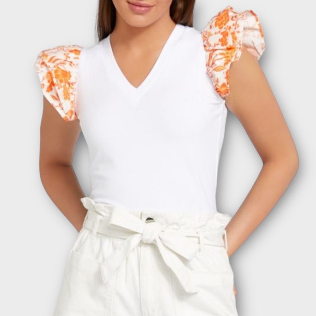 Savida Print Sleeve V Neck Tee - 10