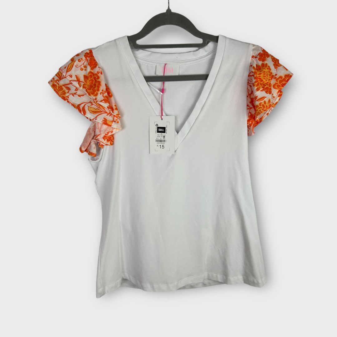 Savida Print Sleeve V Neck Tee - 10