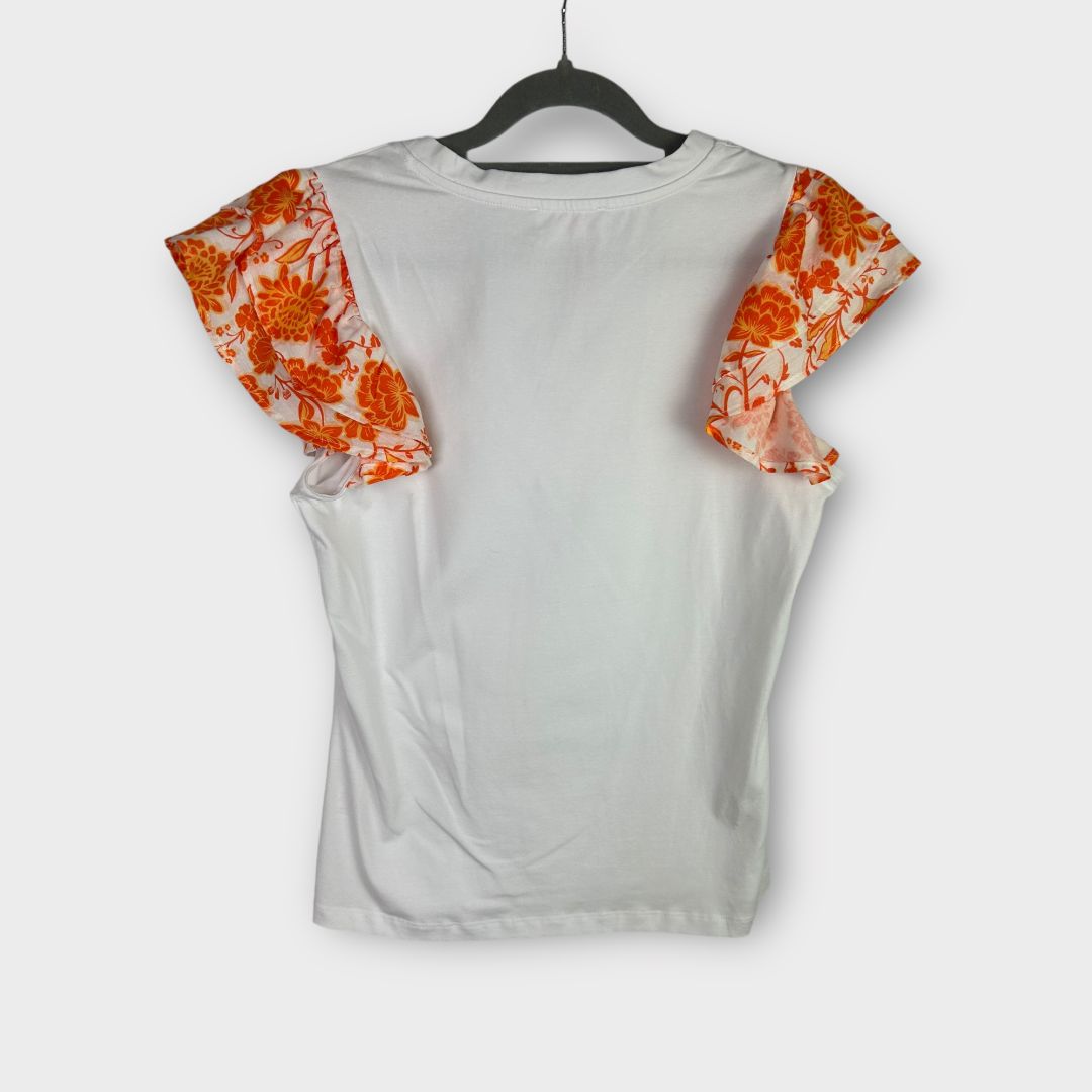 Savida Print Sleeve V Neck Tee - 10