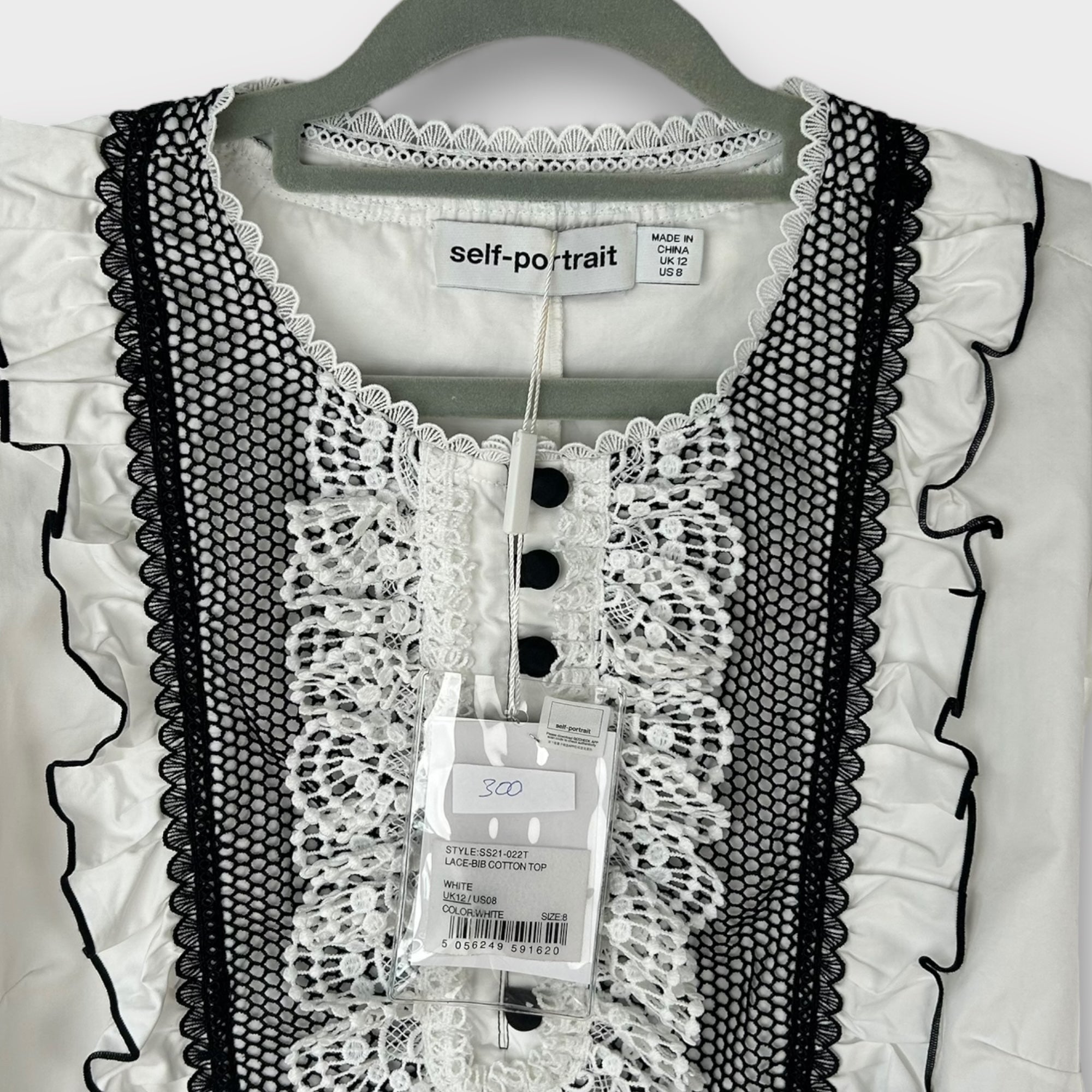 Self-Portrait Lace Bib Cotton Top - 12