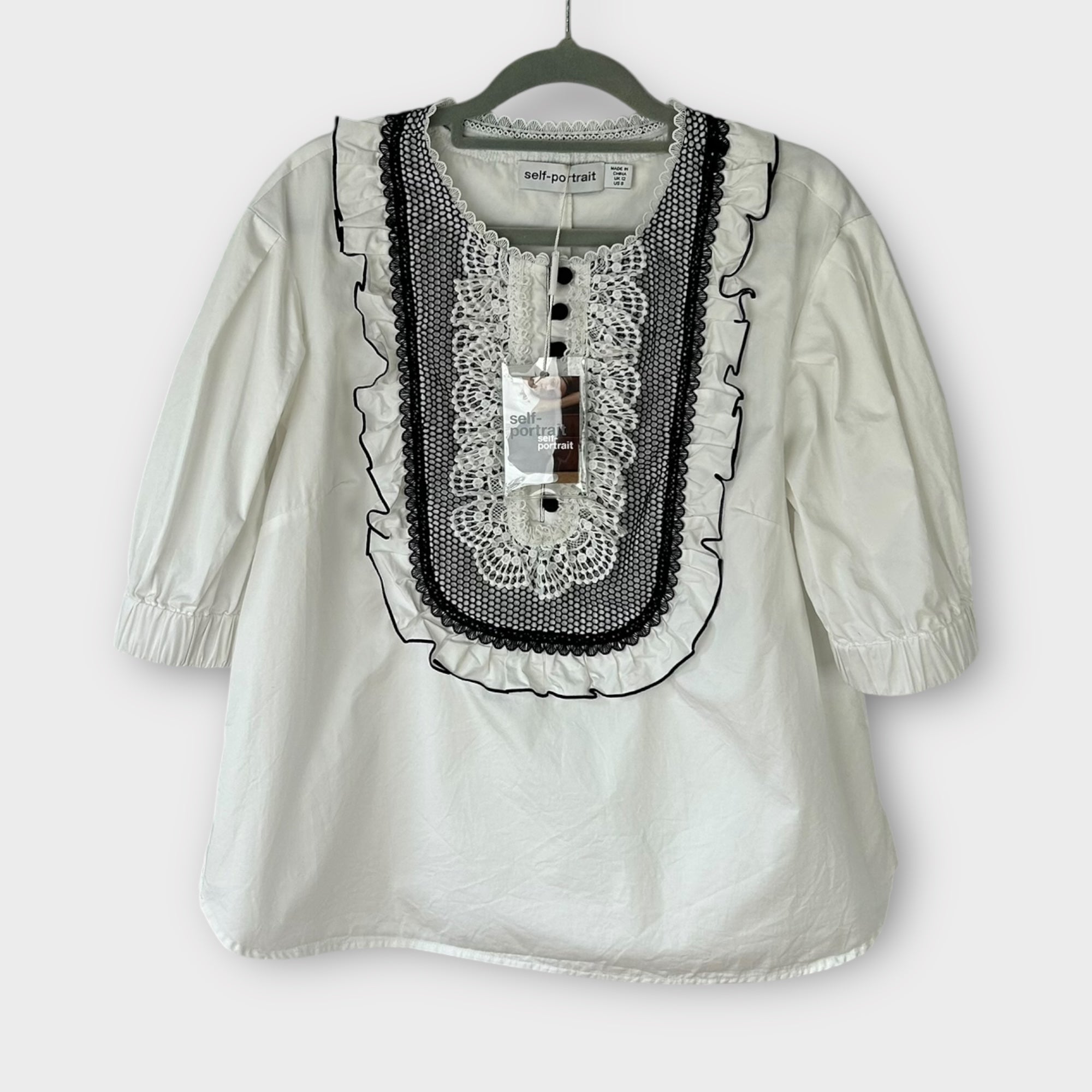 Self-Portrait Lace Bib Cotton Top - 12