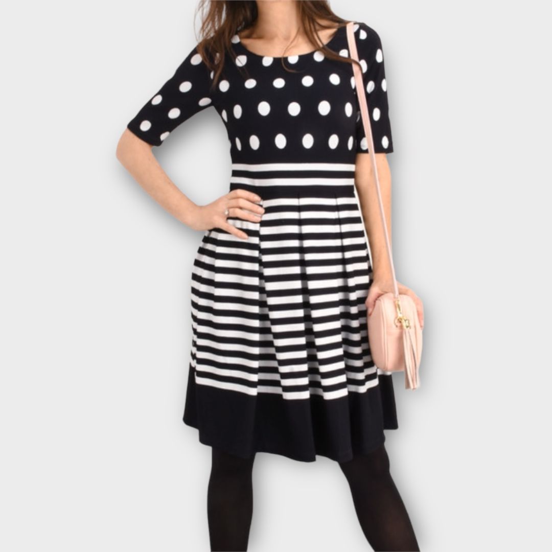 Smashed Lemon Polka Dot Stripe Dress - 14