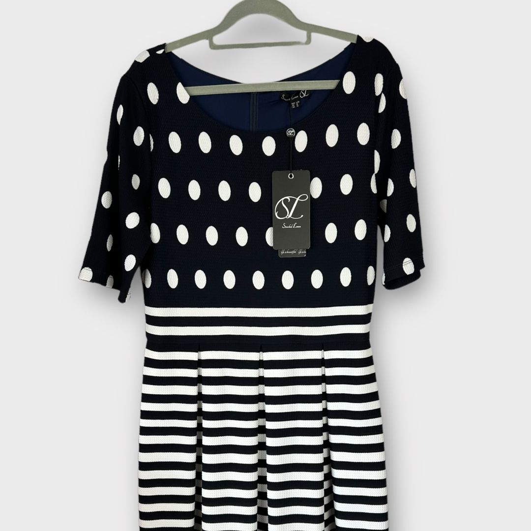 Smashed Lemon Polka Dot Stripe Dress - 14