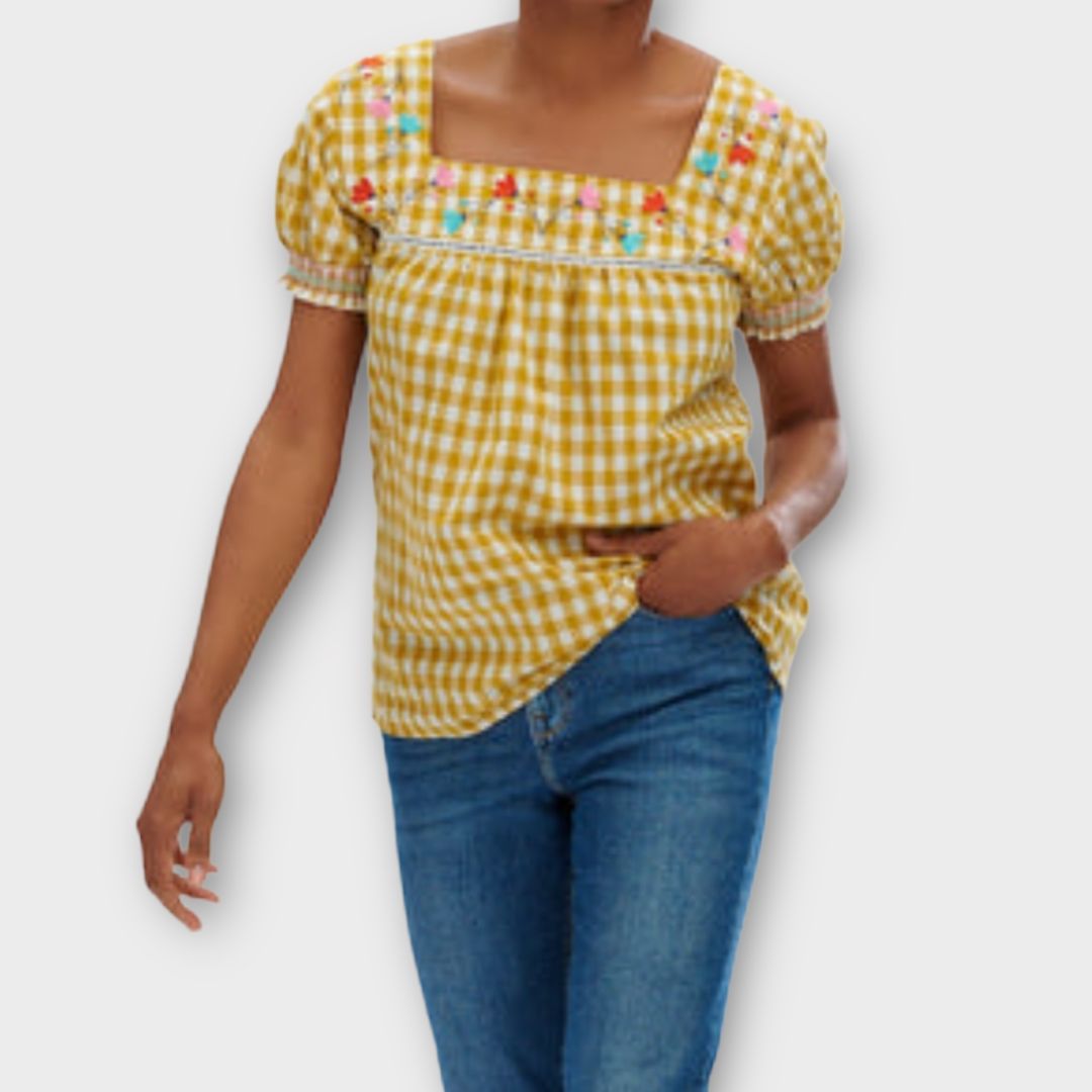 Sugarhill Floral Embroidered Gingham Top - 8
