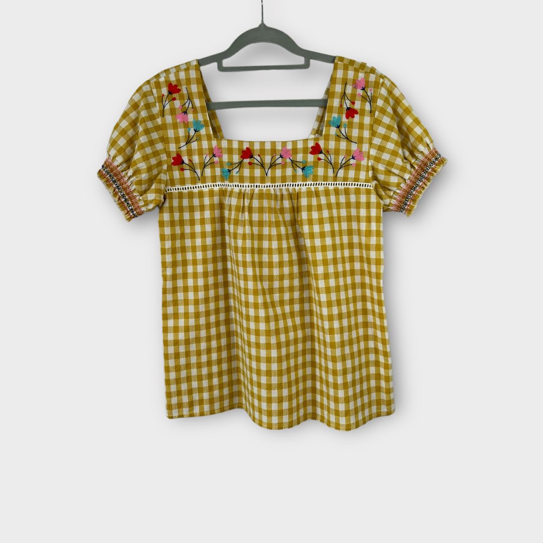 Sugarhill Floral Embroidered Gingham Top - 8