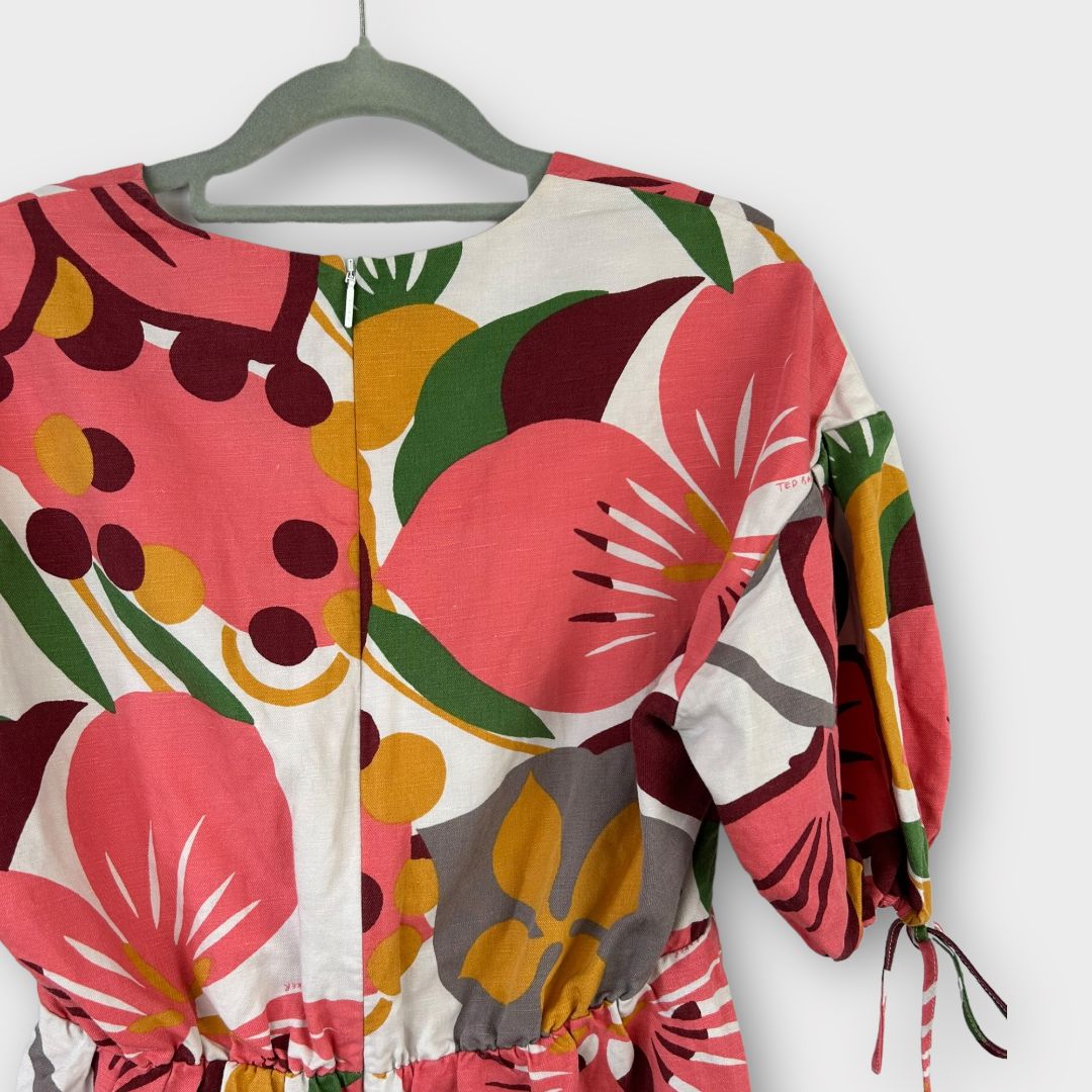 Ted Baker Floral Linen Blend Mini Dress - 10