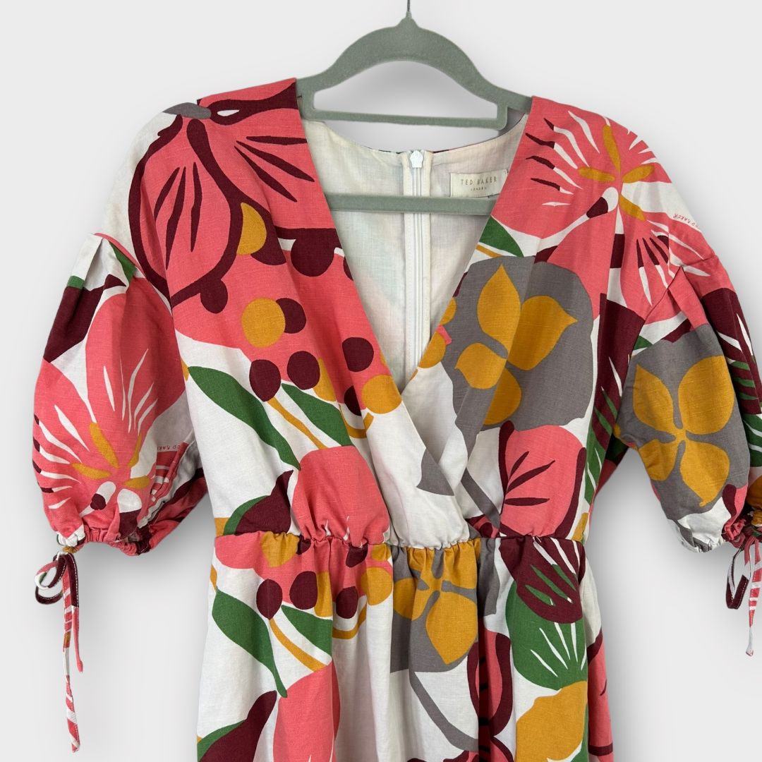 Ted Baker Floral Linen Blend Mini Dress - 10