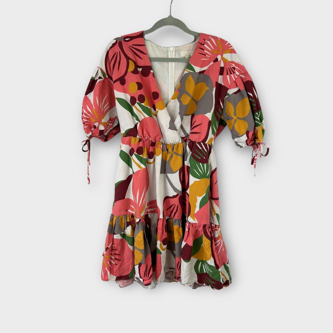 Ted Baker Floral Linen Blend Mini Dress - 10