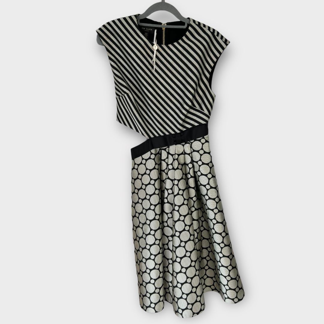 Ted Baker Reetah Stripe Polka Dot Cutout Midi Dress 8 TB 1