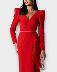 The 8th Sign Embellished Feather Trim Dress - 8