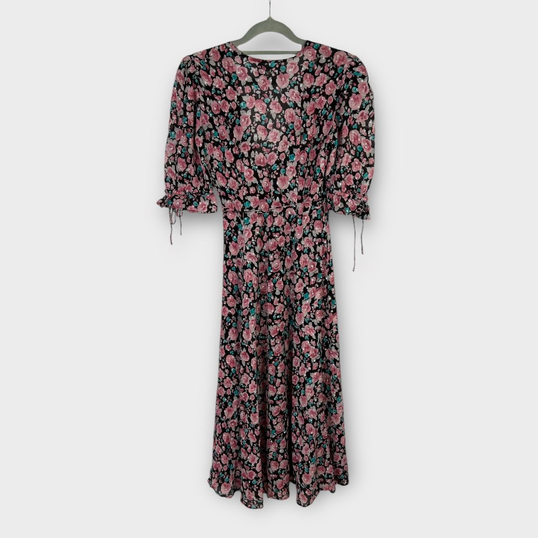 The Kooples Floral Silk Midi Wrap Dress - 8
