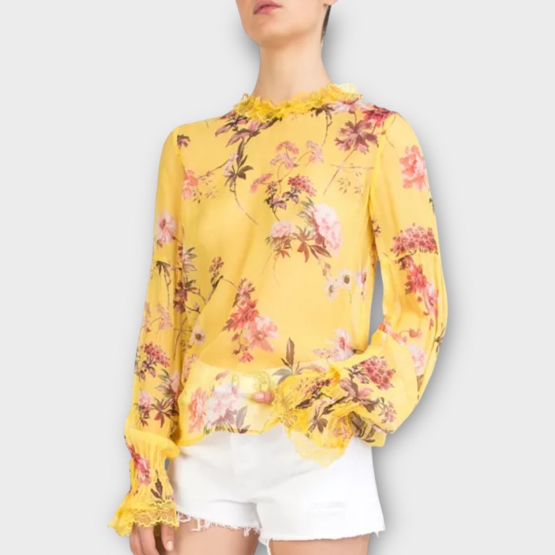 The Kooples Moulin Floral Silk Sheer Top - 12 (M)