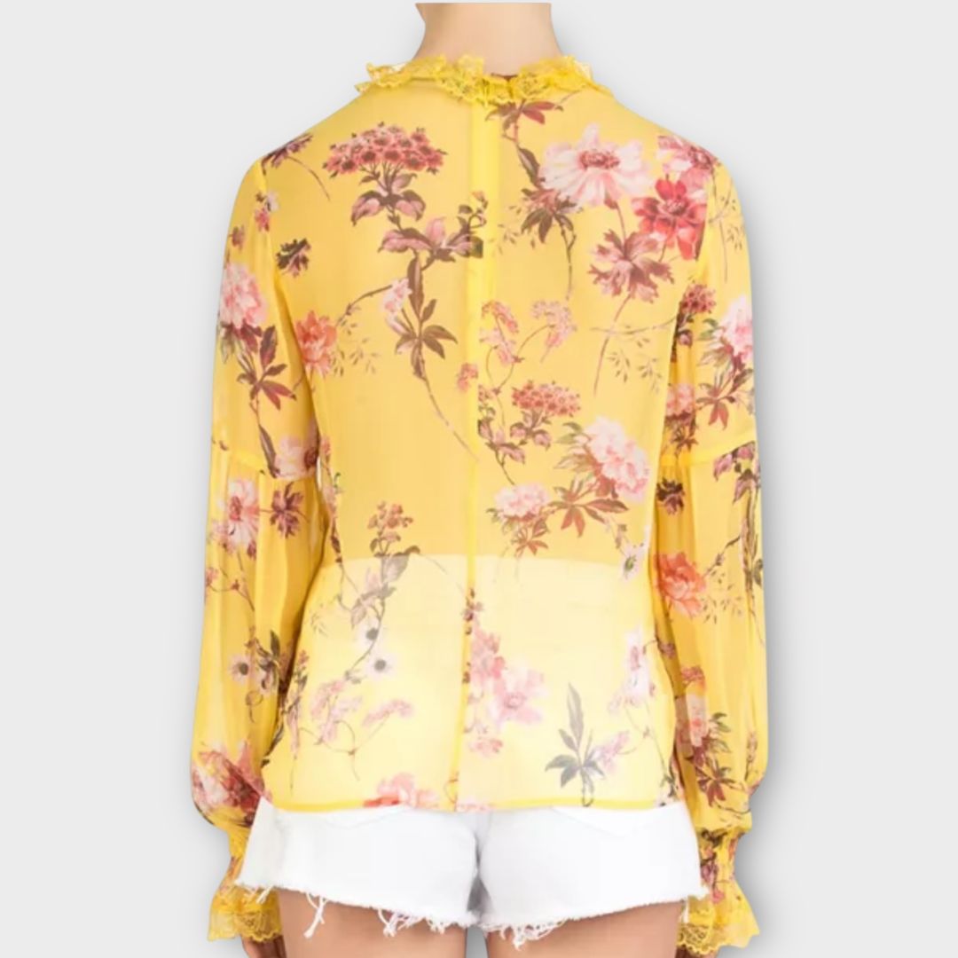 The Kooples Moulin Floral Silk Sheer Top - 12 (M)