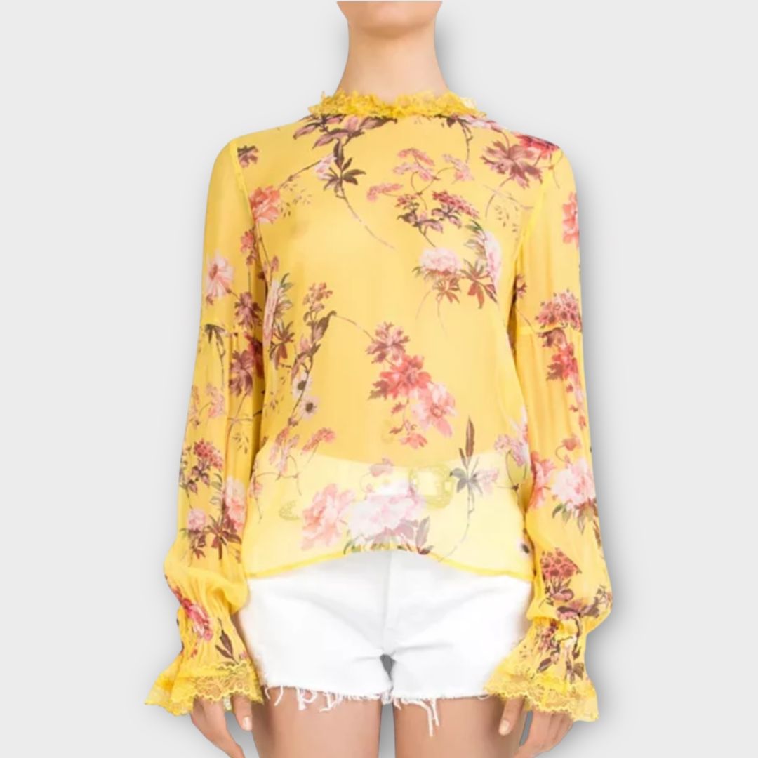 The Kooples Moulin Floral Silk Sheer Top - 12 (M)