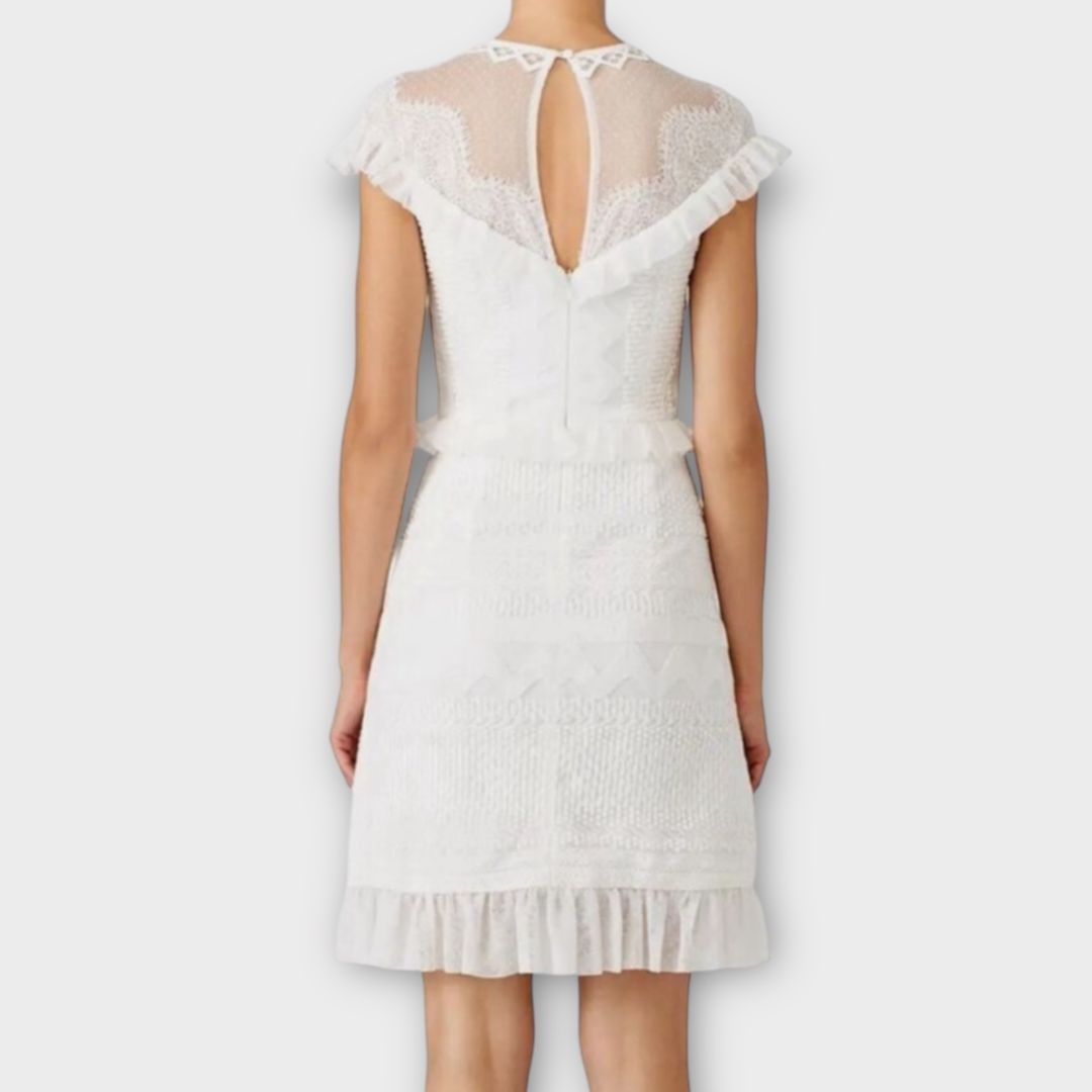 Three Floor Ruffle Trimmed Lace Dress - 14